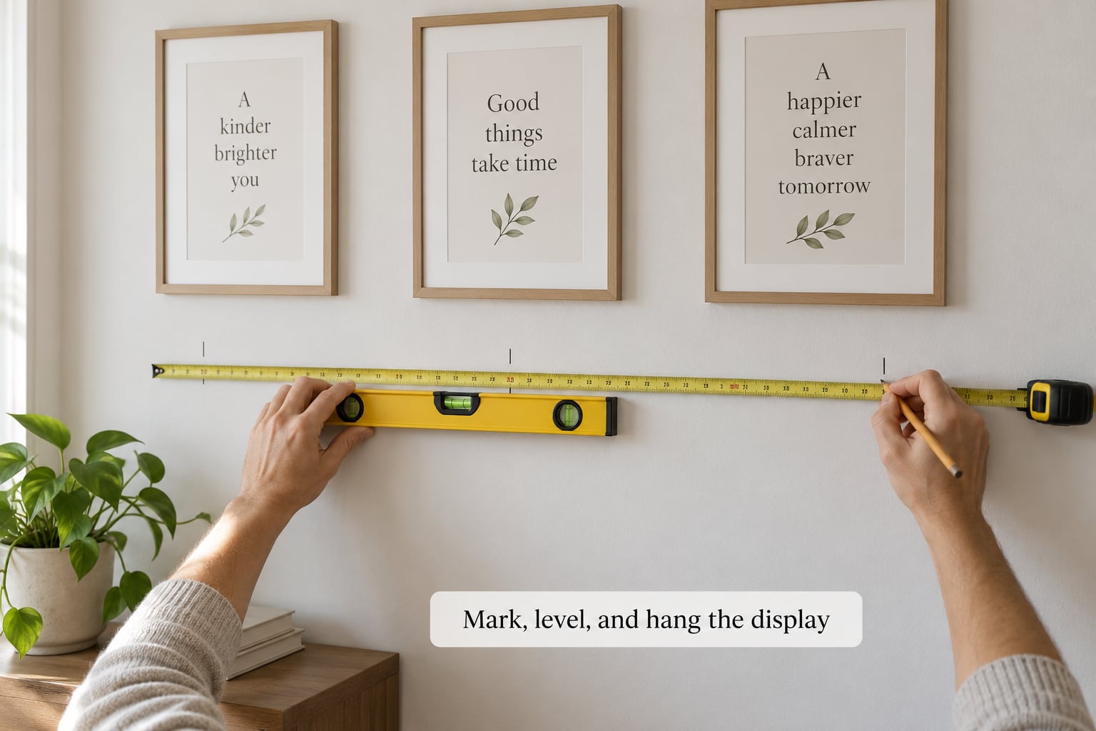 Mark, level, and hang the display