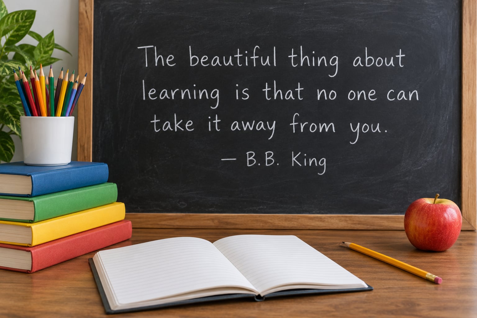 "The beautiful thing about learning is that no one can take it away from you." — B.B. King