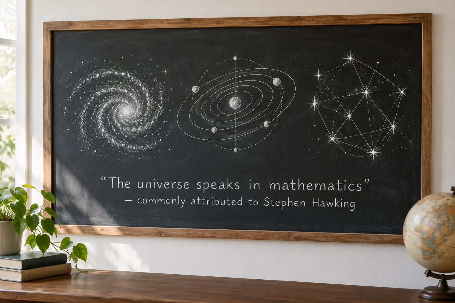 "The universe speaks in mathematics" — commonly attributed to Stephen Hawking