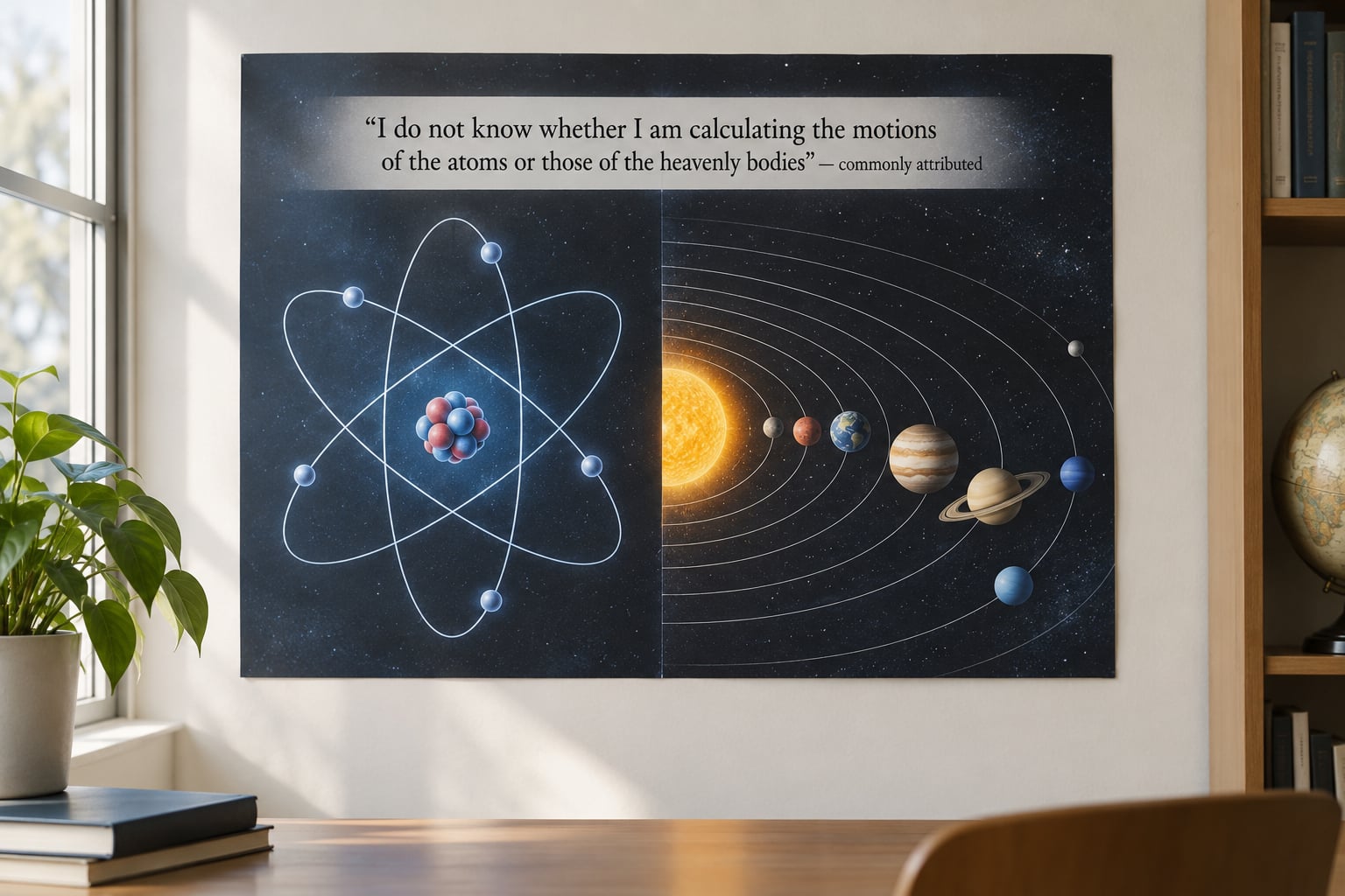 "I do not know whether I am calculating the motions of the atoms or those of the heavenly bodies" — commonly attributed