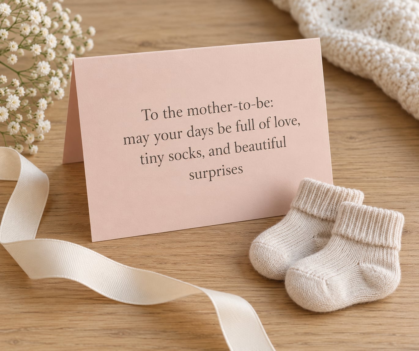 "To the mother-to-be: may your days be full of love, tiny socks, and beautiful surprises"