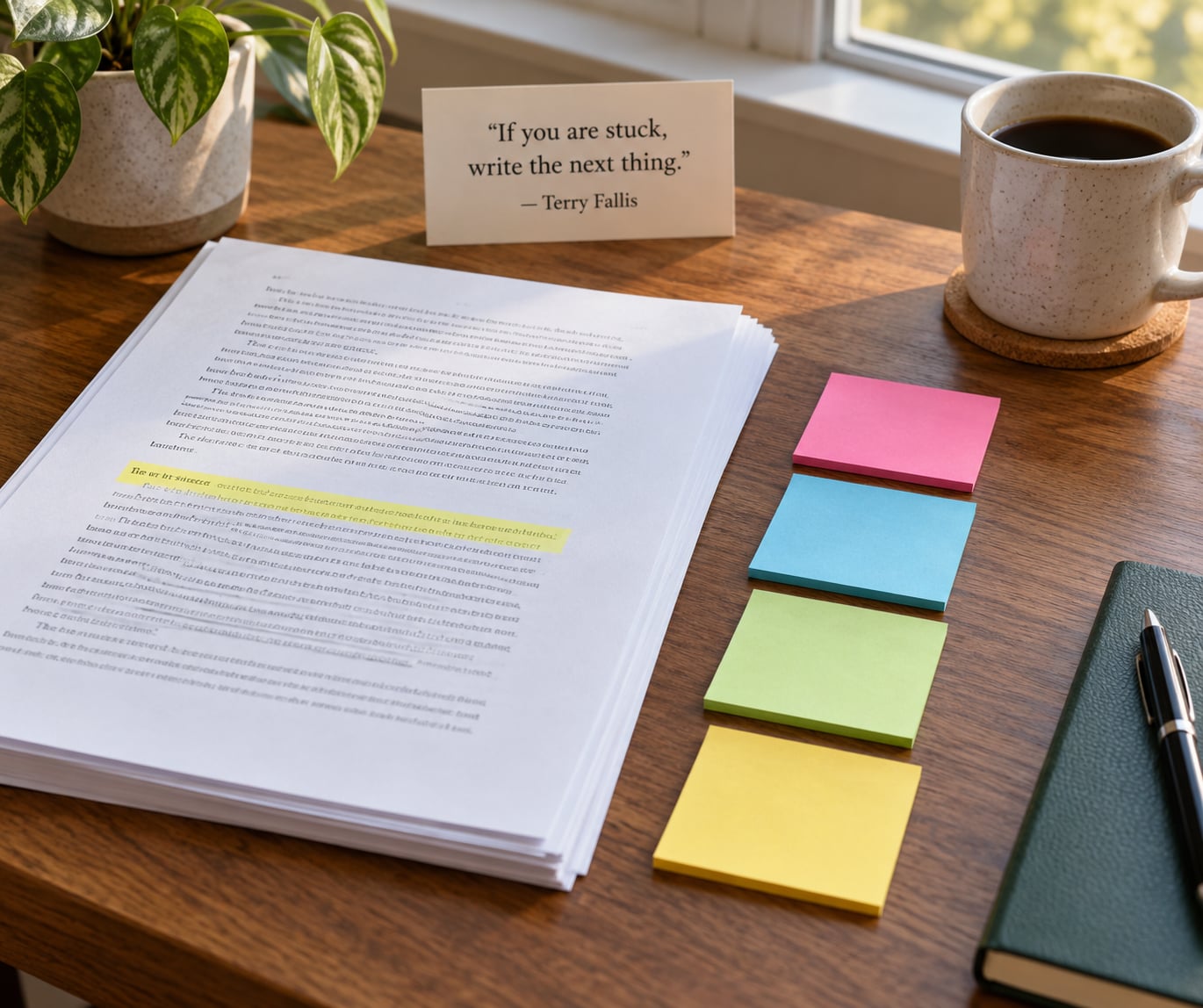 "If you are stuck, write the next thing." — Terry Fallis